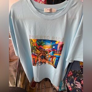 NWT Plus Size Puerto Rico Graphic Tee in Sky Blue. Available in XL/ XXL/ XXXL.